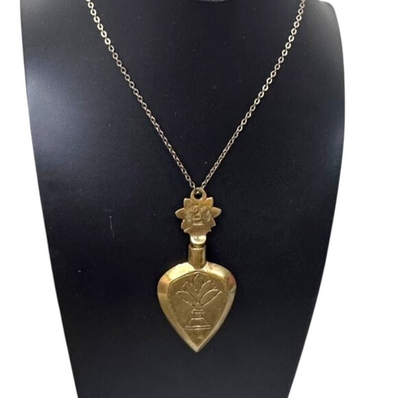 Vintage Antique Brass Perfume Scent Bottle Necklace Dabber 26” Necklace Art Deco - Picture 1 of 8